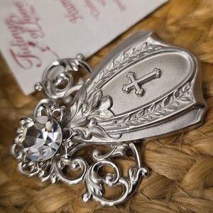 Silver Pin By Jane with Cross and Rhinestone